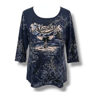 Creative Apparel Concepts Women’s Blue Alaska Embellished Top Plus Size 3XL